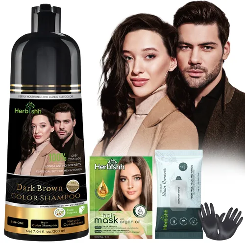 Miniatura 13 de Herbishh Paquete de Viaje Champú Tinte para el Cabello en Sobre + 1 Sobre de Mascarilla Capilar de Argán (Negro, 1 sobre)