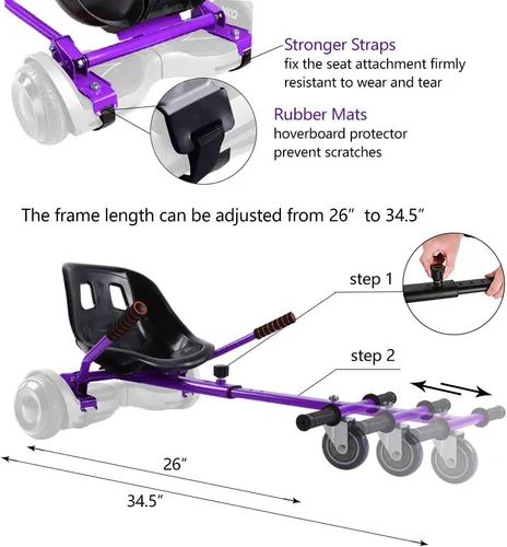 Miniatura 3 de Accesorio de asiento para aeropatineta para aeropatineta de 6.5 a 10 pulgadas, kit de conversión de buggy go kart, accesorio para scooter de Púrpura
