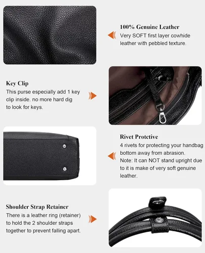 Miniatura 8 de Over Earth Bolsos de cuero suave para mujer, bolso de hombro tipo hobo grande