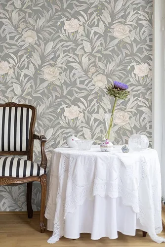 Miniatura 7 de CiCiwind Papel tapiz floral gris para despegar y pegar, hojas para decorar gabinetes, papel de contacto autoadhesivo extraíble para paredes que