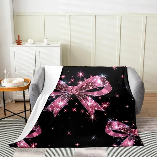 Miniatura 28 de Erosebridal Black Ribbon Bow Fleece Throw Blanket 40"x50" - Ultra-Soft for Couch Sofa Bed,Geometric Stripes Flannel Blanket,Princess Style Bowknot