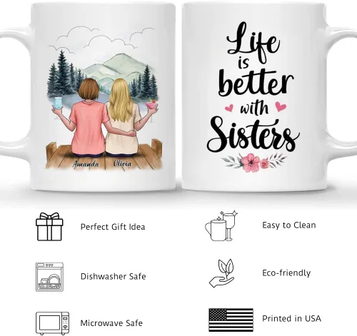 Miniatura 4 de Gossby Taza de café personalizada para hermana, regalo personalizado para hermana con diseño, nombre, perfecta para cumpleaños, Navidad, regalos