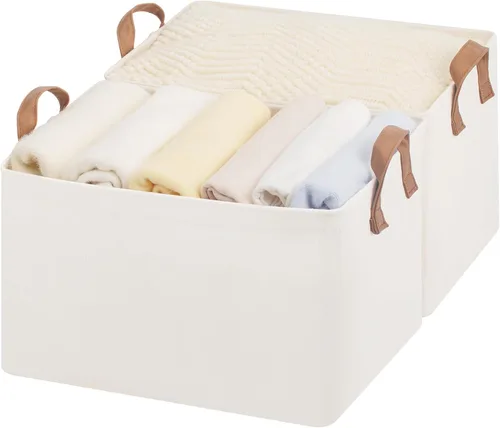 Miniatura 15 de StorageWorks Closet Storage Bins, Storage Baskets for Shelves, Closet Organizers and Storage Bins with Metal Frame, Handles, Beige, Cool Silky