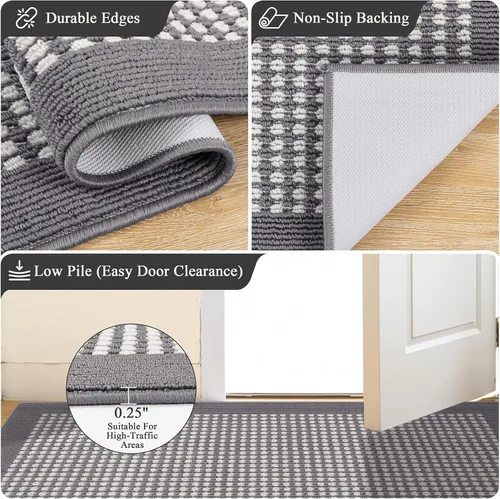 Miniatura 5 de Ileading Alfombra de pasillo de lavandería de 2 x 6 pies, antideslizante, con parte trasera de goma, lavable a máquina, alfombra gris