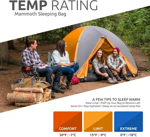 Miniatura 5 de Teton Mammoth - Saco de dormir doble tamaño Queen - Una bolsa cálida que toda la familia puede disfrutar, ideal para camping, caza y campamento
