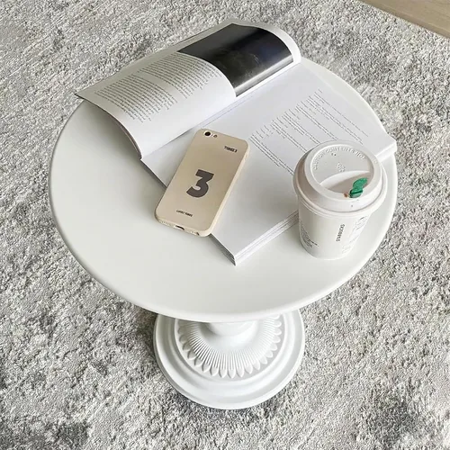 Miniatura 9 de Funecy Mesa auxiliar pequeña de metal, mesa auxiliar redonda vintage en negro mate para mesita de noche o sofá, pequeña mesa de acento con pedestal
