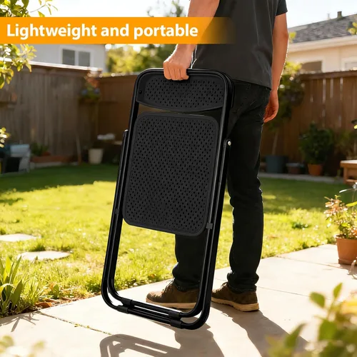 Miniatura 7 de JPBSTO Sillas plegables, marco de acero de capacidad de 300 libras, plegables para fiestas en interiores y exteriores, paquete de 2, color negro