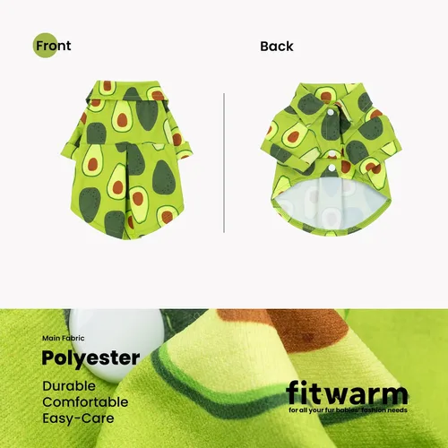 Miniatura 3 de Fitwarm Camisa hawaiana para perro con aguacate, ropa divertida de verano para perros pequeños, niños y niñas, acogedor atuendo con cuello