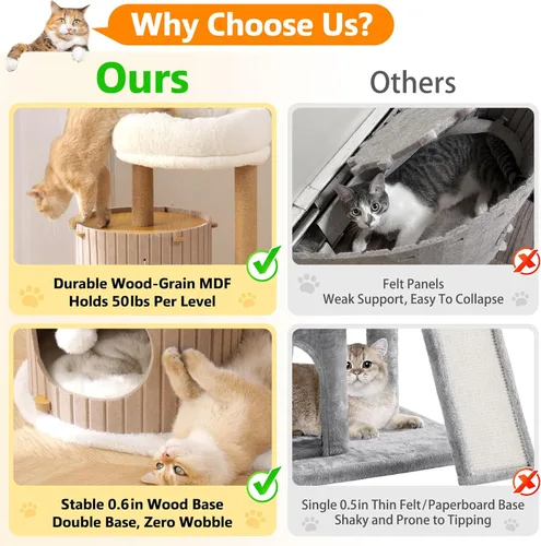 Miniatura 6 de Árbol moderno para gatos de interior para adultos, torre grande de árbol para gatos de 36 pulgadas de alto con postes rascadores, acogedora cueva