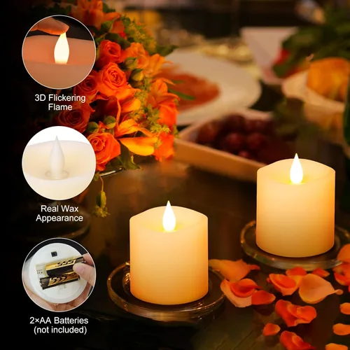 Miniatura 2 de Velas sin llama de 3 x 3 que funcionan con pilas con temporizador remoto, duran 600 horas, velas de batería parpadeantes, velas LED eléctricas