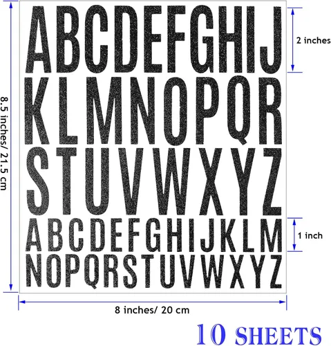 Miniatura 2 de 10 hojas de 520 piezas de letras autoadhesivas con brillantina para pegar en letras mayúsculas, letras adhesivas del alfabeto, letras adhesivas