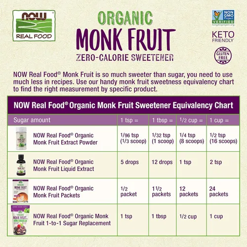 Miniatura 4 de NOW Foods, Extracto de fruto del monje en polvo certificado como orgánico, edulcorante con cero calorías, botella grande para servir con cuchara