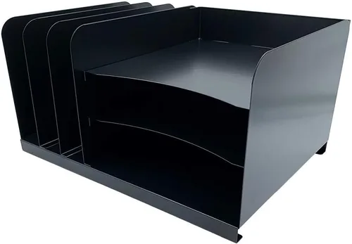 Miniatura 4 de Huron Organizador de archivos de escritorio Combo Vert 3 ranuras/Horz 3 ranuras, acero de grado comercial negro