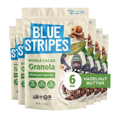 Miniatura 14 de Blue Stripes Granola de cacao entero con mantequilla de maní y plátano, 8 onzas