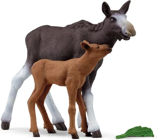 Miniatura 2 de Schleich Wild Life - Juego de juguetes de animales del bosque de América del Norte con alce natural realista y ternero, regalo para niños pequeños