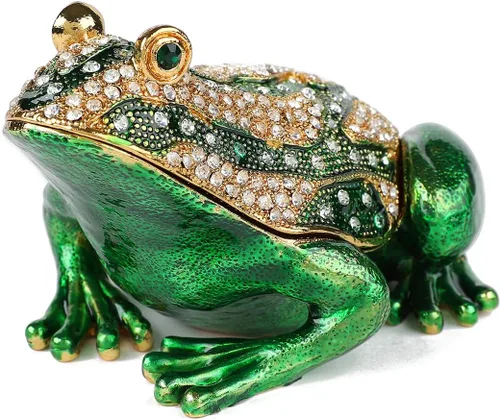 Frog - Joyero con bisagras esmaltadas pintadas a mano, figuras de animales, adornos artesanales, regalo único para decoración del hogar