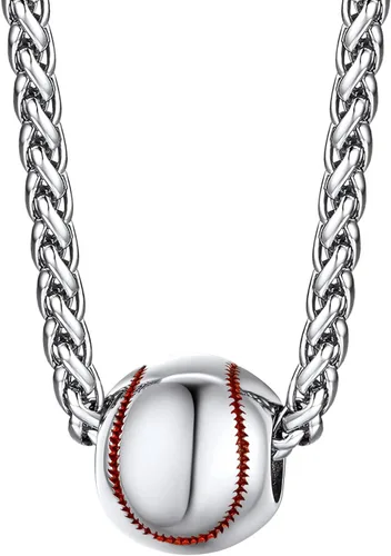 Bestyle Collar con colgantes de bola vívida para hombre, acero inoxidable sólido, fútbol, baloncesto, voleibol, pelota de rugby, béisbol, plateado,