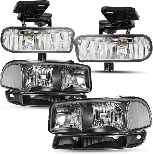 SOCKIR 6 piezas para 1999-2002 GMC Sierra 00-06 Yukon conjunto de faros y luces antiniebla + faro delantero de parque/señal LH+RH con bombillas