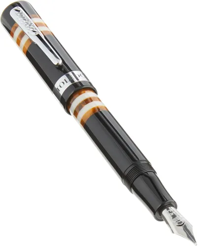 Miniatura 5 de Conklin Toledo - Pluma estilográfica en negro con segmentos de anillo naranja y blanco, punta de punta, instrumento de escritura premium con diseño
