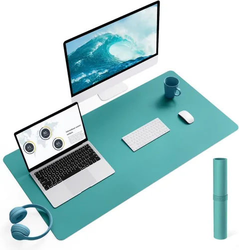 Miniatura 73 de YSAGi Almohadilla de escritorio de piel antideslizante, tapete impermeable para teclado de computadora portátil, protector de mesa y alfombrilla