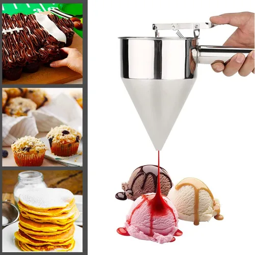 Miniatura 3 de Dispensador de embudo para hornear de acero inoxidable con soporte para panqueques Takoyaki, pasteles, pasteles, postres