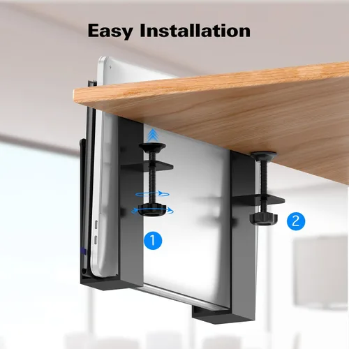 Miniatura 5 de Soporte lateral ajustable para laptop, organizador de almacenamiento de escritorio sin taladros, soporte de metal para colgar cuadernos, abrazadera