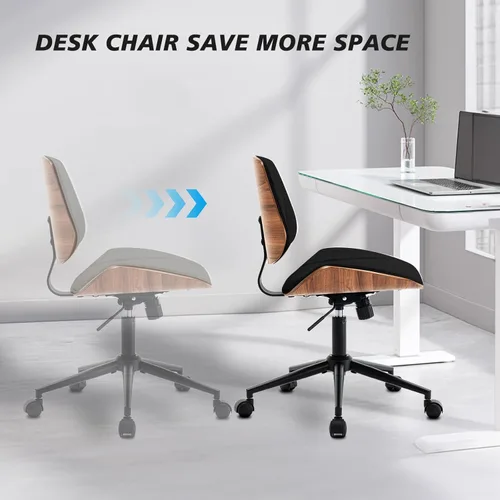 Miniatura 5 de Silla de escritorio sin brazos con ruedas giratorias de 360°, silla de computadora ergonómica de altura ajustable para oficina en casa, piel Negro