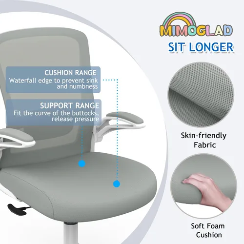 Miniatura 6 de Mimoglad Silla de oficina ergonómica de malla con respaldo alto, soporte lumbar ajustable, cojín de asiento grueso (moderno, gris luna)
