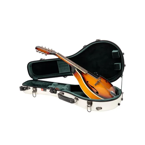 Miniatura 7 de Crossrock Estuche de mandolina de fibra de vidrio – contorneado para estilo F (se adapta a Gibson F5) Brillo plateado, terciopelo verde bosque