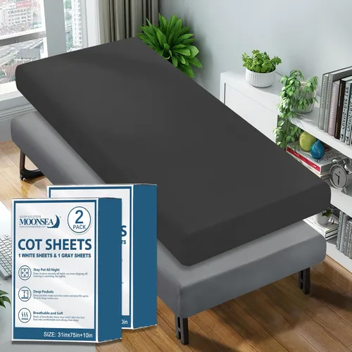Sábana para catre de 31" x 75" (paquete de 2), sábana ajustable para catre ultrasuave y transpirable, ajuste ceñido para colchón estrecho