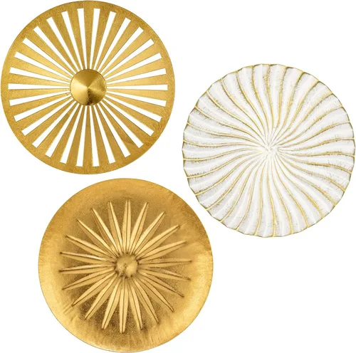 Miniatura 8 de Briful Juego de 3 decoraciones de pared doradas de 30 cm de metal con diseño de estrellas radiantes, placa radial, arte de pared moderno