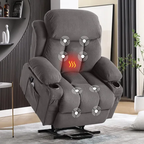 Miniatura 11 de MAHOMICO Silla reclinable eléctrica para personas mayores con masaje por vibración y calefacción lumbar, sofá reclinable eléctrico con bolsillo