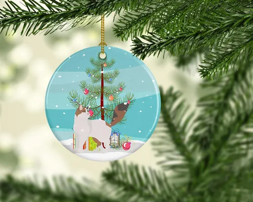 Miniatura 2 de Caroline's Treasures Adorno de cerámica con texto en inglés "Merry Christmas" para colgar en el árbol de Navidad, decoración para el hogar, Navidad