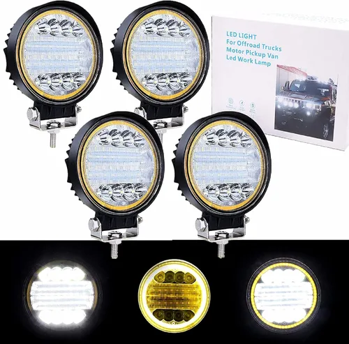 Ourbest Cápsulas LED de 4.5 pulgadas, combo de inundación de punto de luz redonda todoterreno con anillo de ojo de ángel azul, luz de trabajo, luces