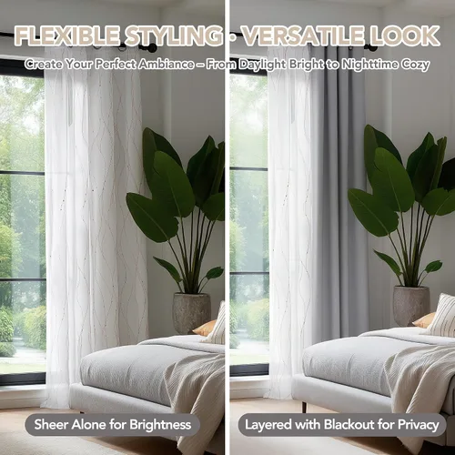 Miniatura 3 de Deconovo Cortinas de impresión de lámina de aluminio con certificación Oeko-TEX 2 paneles, cortinas elegantes con ojales en la parte superior