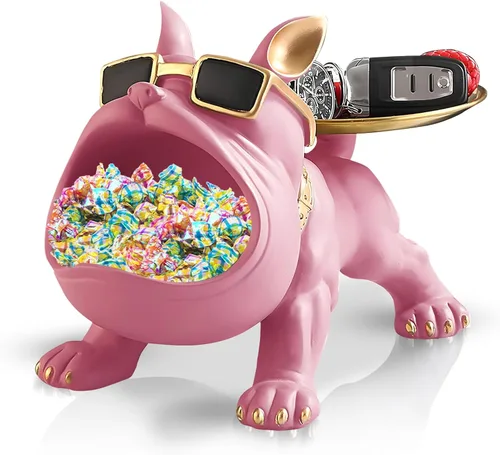Miniatura 11 de Estatua de bandeja de bulldog francés de resina Huhote, plato de caramelos y llavero de bulldog, accesorios de bulldog francés, estatuas