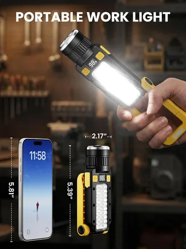 Miniatura 3 de Luz de trabajo magnética LED recargable, luces de trabajo portátiles, 7 modos de linterna con gancho giratorio de 360° y mosquetón, carga USB