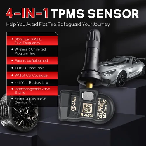 Miniatura 2 de Autel Sensores TPMS, MX-Sensor 2 en 1 (315 MHz+433 MHz), sensor de presión de neumáticos universal a presión de neumáticos a presión de nivel OE