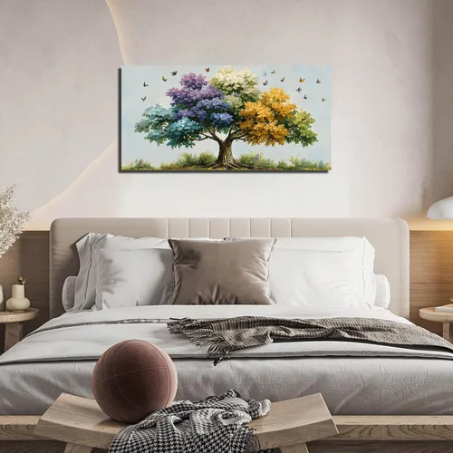 Miniatura 7 de Kepgonegu Arte de pared de árbol de la vida grande para sala de estar, paisaje, impresiones en lienzo coloridas de mariposas para dormitorio