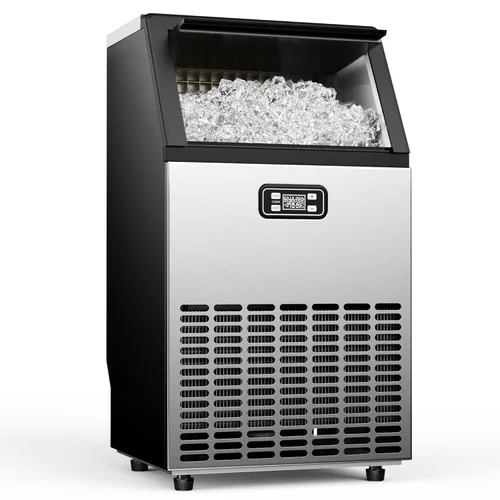 Miniatura 8 de Feelfunn Máquina comercial para hacer hielo - 100 libras/24 horas, capacidad de almacenamiento de 33 libras, máquina de hielo de acero inoxidable