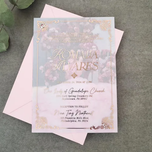 Miniatura 4 de Juego de 10 invitaciones de quinceañera con marco de lámina dorada, invitación con foto personalizada, invitación de Mis Quince Anos, invitaciones