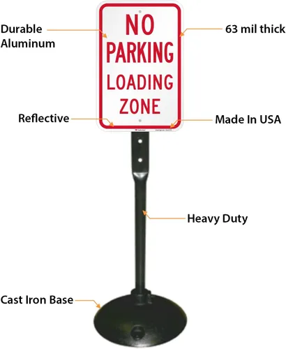 Miniatura 3 de SmartSign Kit "No Parking Loading Zone" Letrero de aluminio de grado ingeniero de 12 x 18 pulgadas, soporte base de poste y hierro fundido