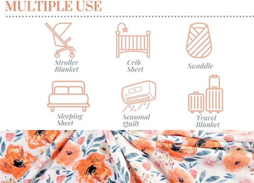 Miniatura 4 de Manta de visón de felpa para bebé, doble capa con respaldo punteado para bebé niña o niño (floral naranja)