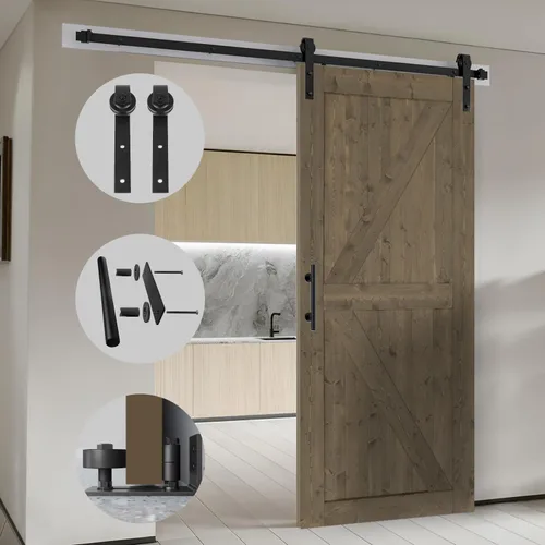 Miniatura 3 de S&Z TOPHAND® Puerta de granero de pino nudoso gris elefante de 20 x 84 pulgadas con kit de herrajes deslizantes de 4 pies/mango de doble cara/madera