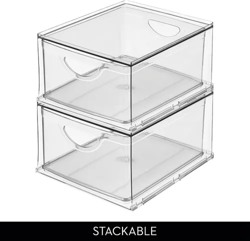 Miniatura 6 de iDesign Cajón de almacenamiento de plástico transparente, organizador apilable para encimera de baño, tocador o debajo del fregadero