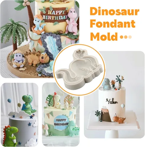 Miniatura 4 de Sijiangmold Moldes de silicona para fondant de dinosaurio para decoración de pasteles de dinosaurios, chocolate y dulces, decoración de cupcakes