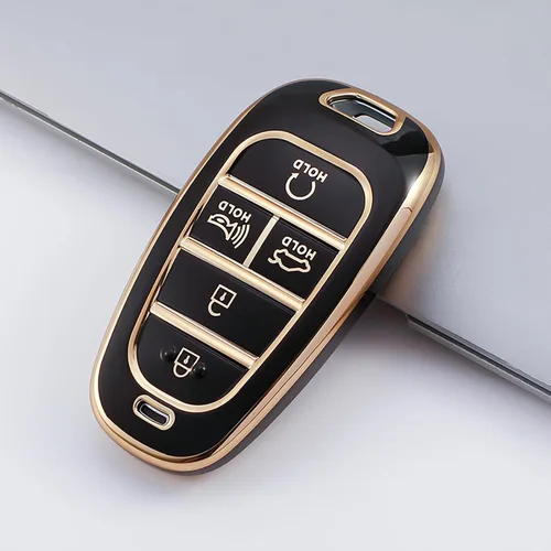 Miniatura 3 de Funda para llavero Hyundai, 5 botones, TPU suave con llavero de cuero, protección de 360 grados, funda para llave de automóvil, compatible con A