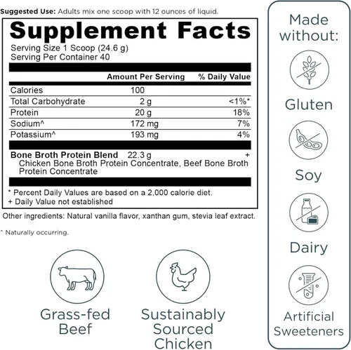 Miniatura 9 de Ancient Nutrition Alimentado con pasto, proteína en polvo de caldo de hueso, 0.71 onzas de proteína, péptidos de colágeno hidrolizados, aptos