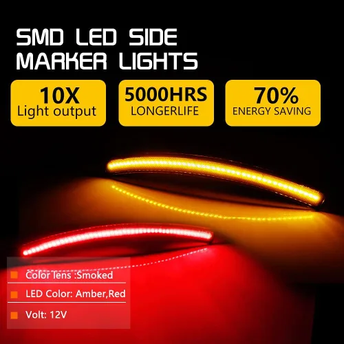 Miniatura 3 de Juego de 4 lámparas LED ámbar y rojo ahumadas compatibles con Chevrolet Corvette C7 2014 2015 2016 2017 2018 2019 Reemplazar OEM parachoques
