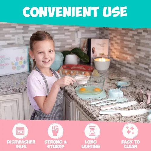 Miniatura 4 de Juego de hornear para niños, juego de cocina real para niños, suministros para hornear con delantales para adultos y niños, herramientas reales